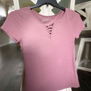 Aeropostale Pink Criss Cross V Neck Top